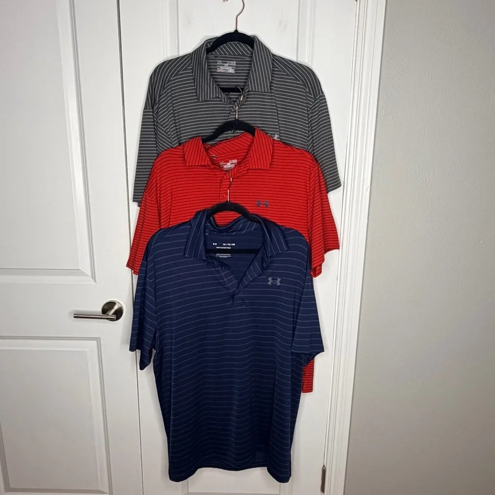 Under Armour Striped Polo Shirts Set of 3 Navy, Red, Gray Playoff Golf XL